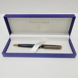 Waterman Paris Black Marble & Gold Trimmed Twist Ballpoint Pen Blue Case LFB
